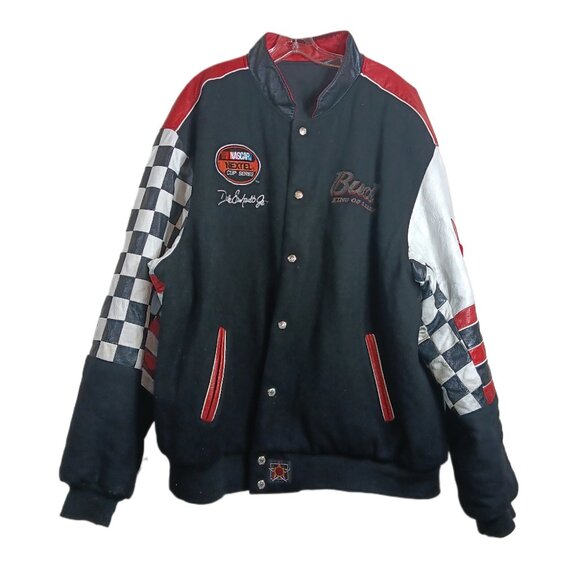Dale Earnhardt Jr Bomber Jacket Mens 3XL Leather Embroidered Nascar Bud Beer Vtg - Picture 1 of 10